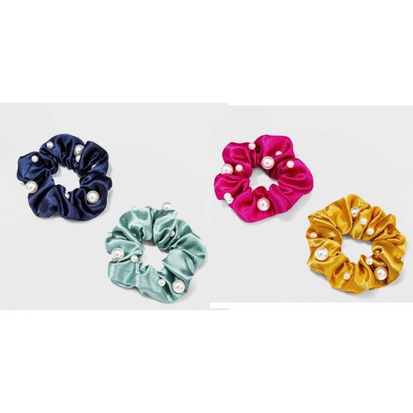 a new day Accessories - A New Day Satin & Pearl Hair Twister Scrunchies 4 Piece Set 4 Different Colors